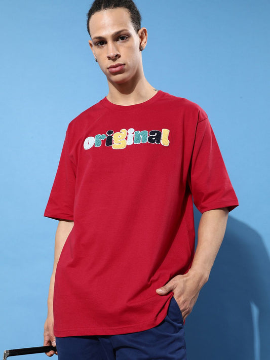 Difference of Opinion Red Typographic Oversized T-Shirt